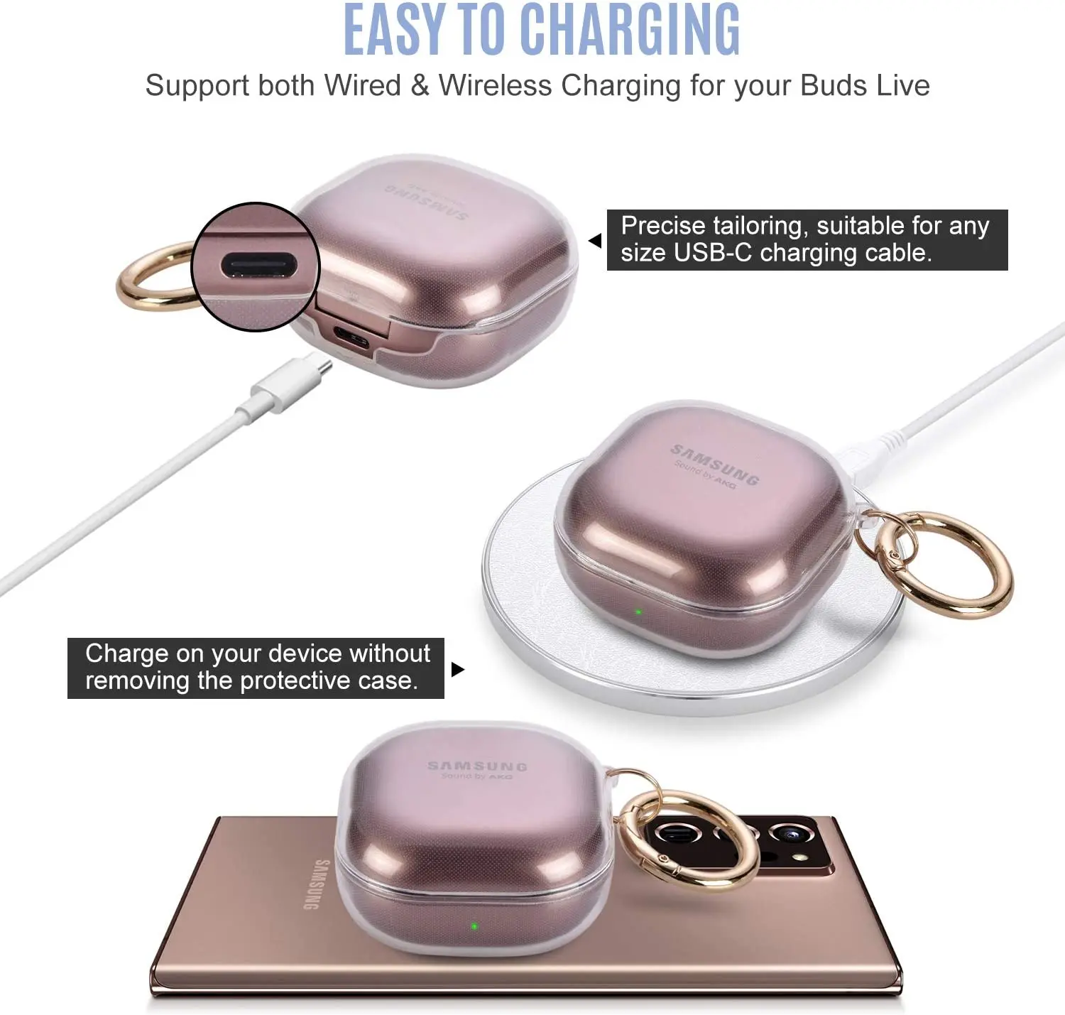 Per Buds FE 2023 Custodia Buds2 Pro 2022 Custodia morbida in TPU Custodia trasparente con portachiavi per Samsung Buds Pro 2 Live FE Cover