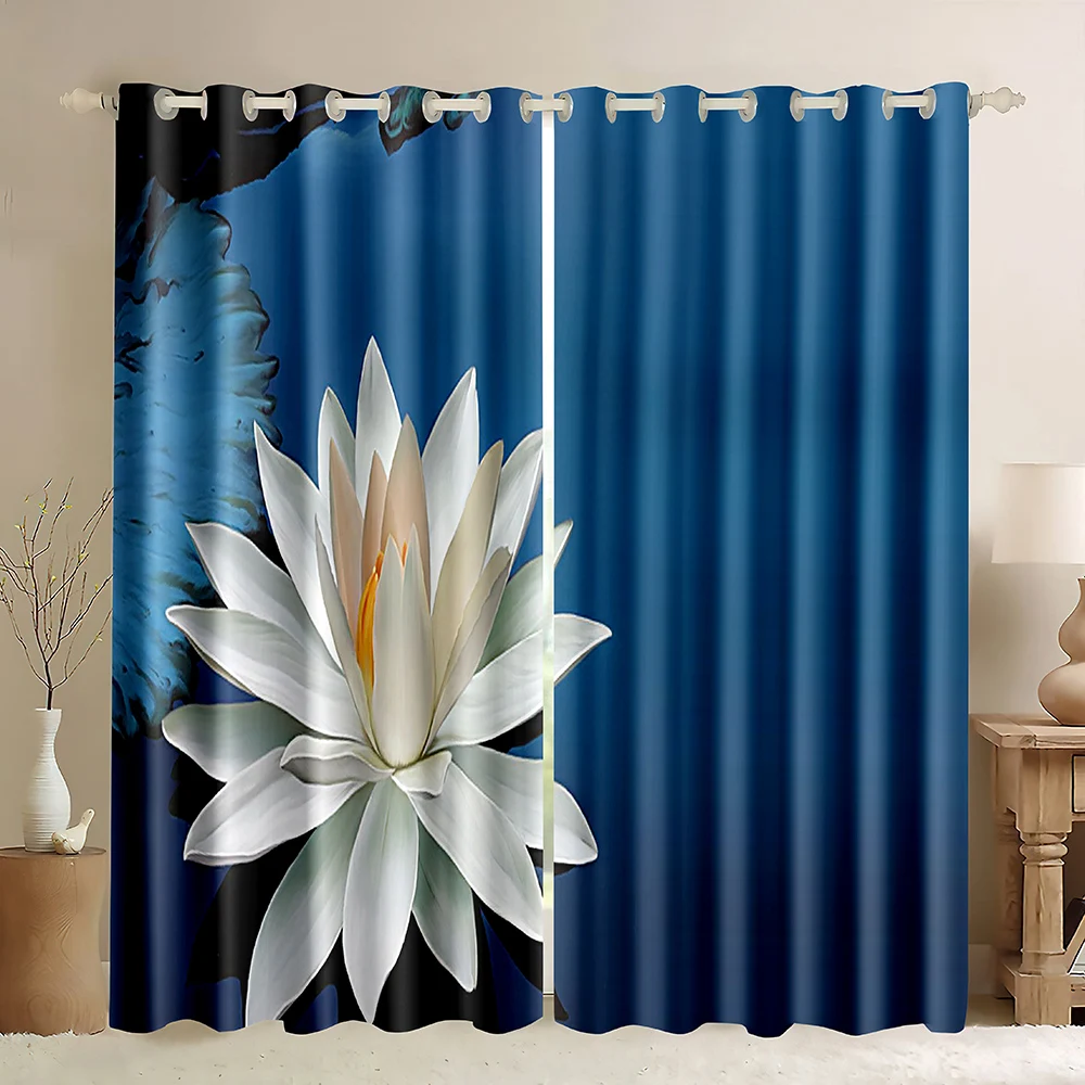 Lotus Window Curtains,Flower on The Surface of Water with The Reflections,Blossom Spiritual Meditation Theme Blackout Curtains