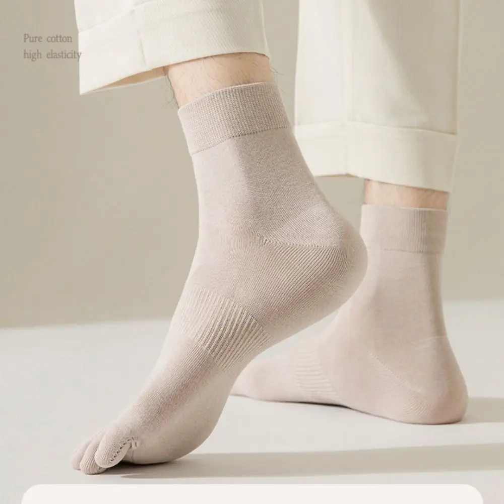 

Cotton Men's Five Finger Socks Middle Tube Ankle Hosiery Male Mesh Five Toes Socks Breathable Solid Color Five Toe Socks Running