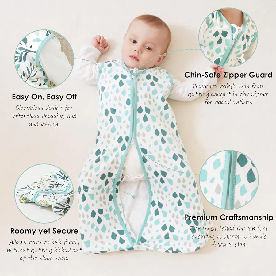 Niedlicher Schloss-Baby-Schlafsack, 06 Monate, leicht, 100 Baumwolle, 2-Wege-Reißverschluss, TOG 0,5, tragbare Decke für Kleinkinder, Neugeborene