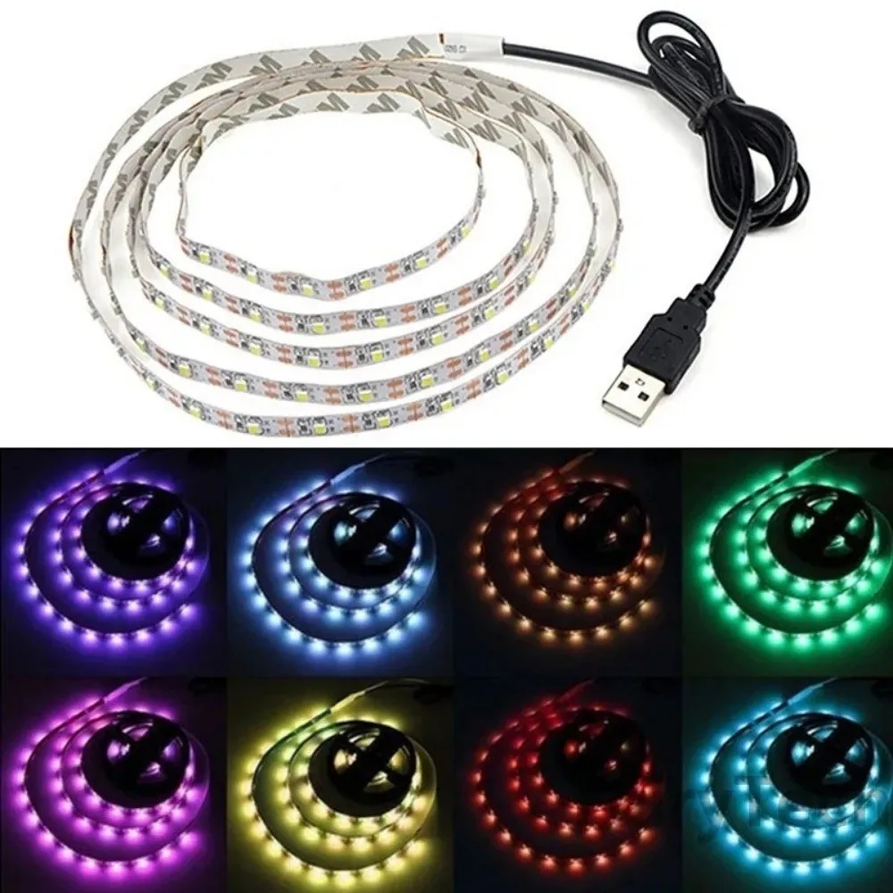 

New 5V LED Light Strips RGB White Warm Decor Strip Flexible Lighting with USB Cable Plug Atmosphere Light Strip Home Decor Lamp