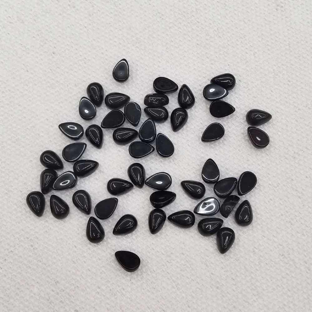 Natural black agate stone Fashion 4x6MM Water drop cabochon bead no hole wholesale 50Pcs for jewelry making Earring necklace