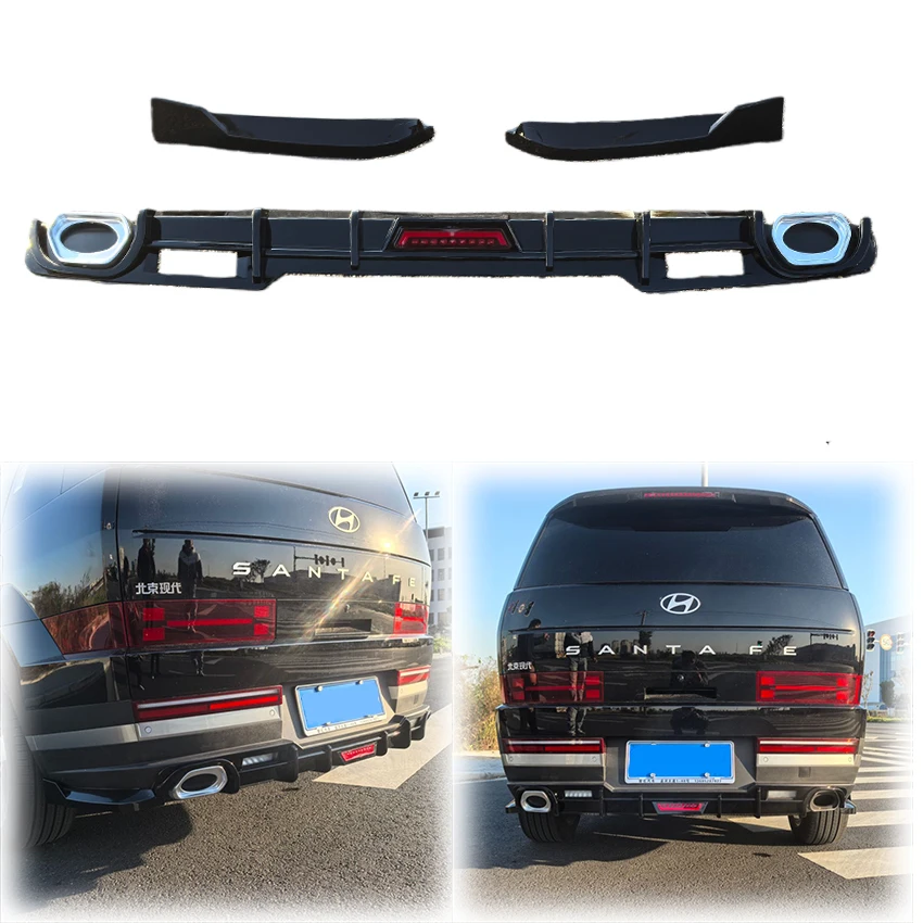 

3X 2024 2025 + Rear Bumper Diffuser Lip High Quality ABS Glossy Black For Hyundai Santa Fe MX5 Splitter Lip Spoiler Gloss Black