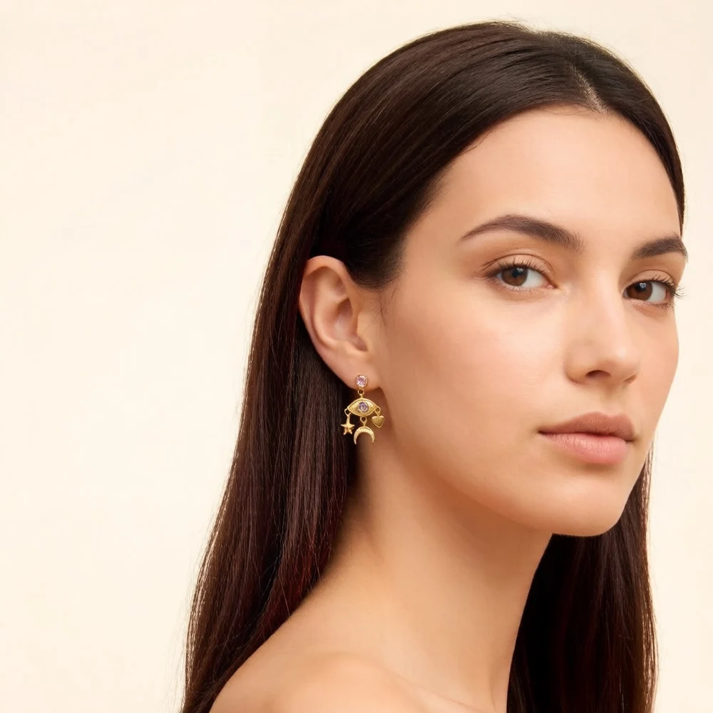 Kosmiczne talizmany Oko Gwiazda Księżyc Serce Kropla Kolczyki Europa Styl Fine Jewerly Bohemia Nowy 925 Sterling Silver Prezent dla kobiet — zdjęcie 3