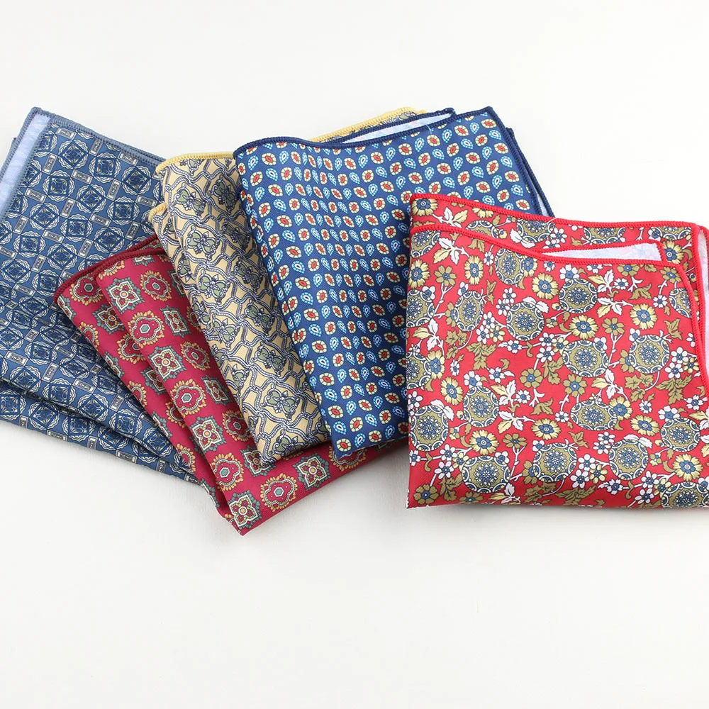 24cm New Winter Luxury Silky Pocket Square Men Floral Paisley Printed Handkerchief Colorful Soft Hanky Wedding Party Suit Cravat