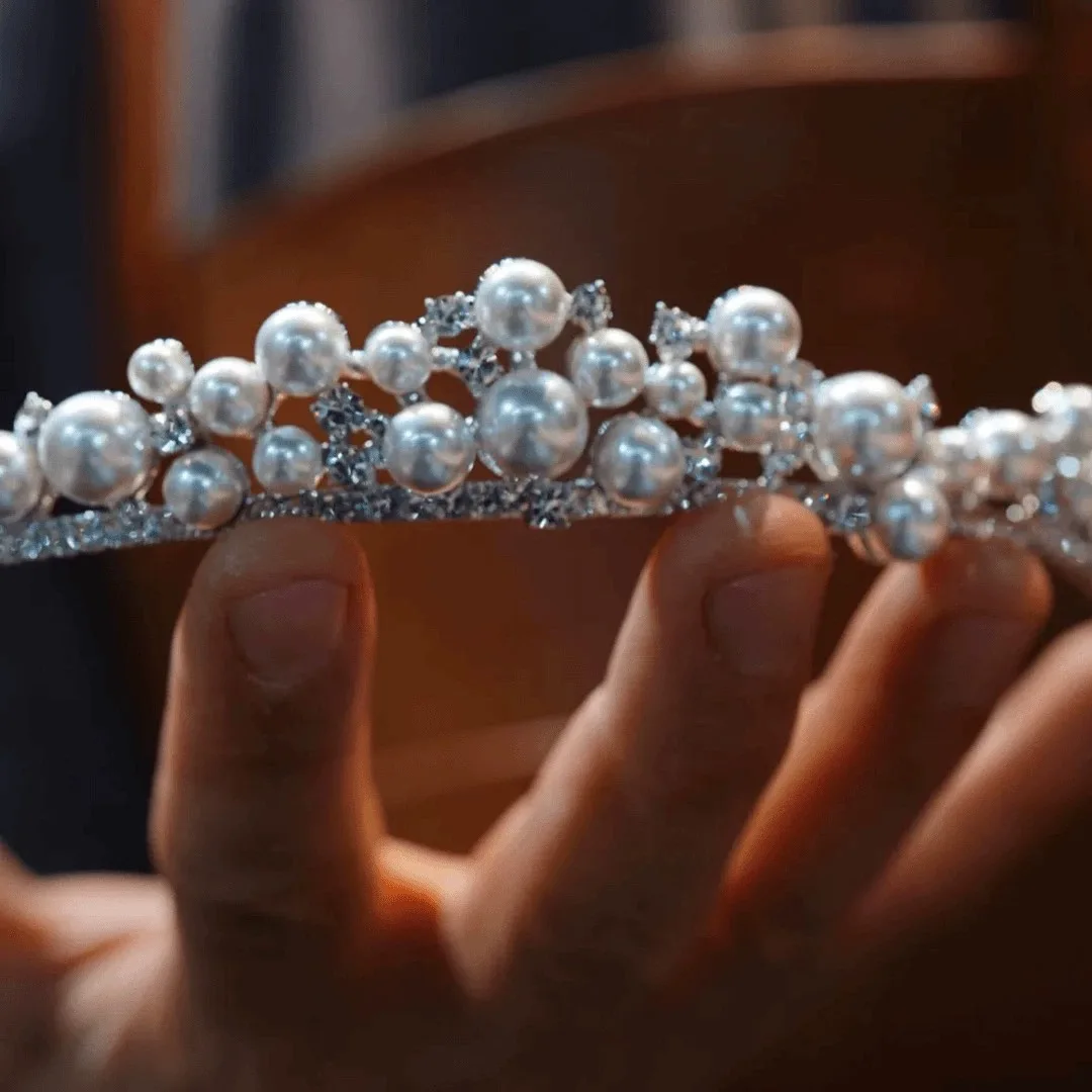 Korean Pearls Wedding Tiaras Headpices Sparkling Bridal Headbands Brides Hair Accessories Evening Head Wear