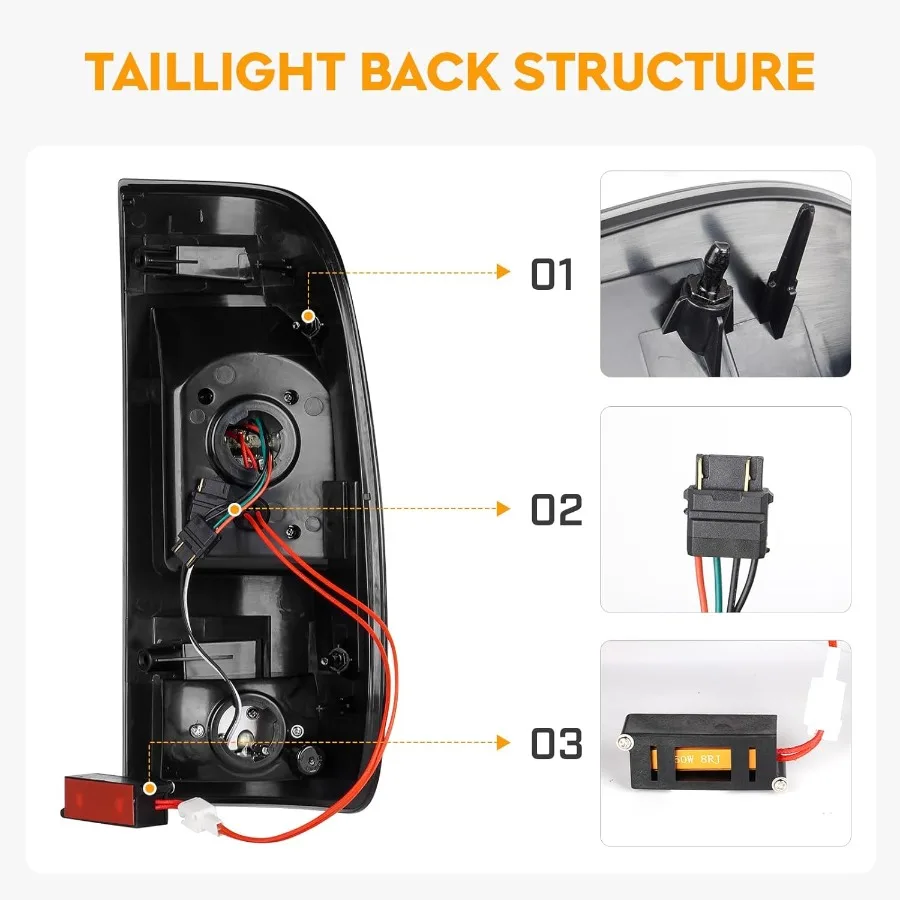 F250 F350 F450 F550 スーパーデューティー 1999-2007用 LEDテールライト（第3ブレーキライトキット付き）リアテールライトとハイマウントストップランプを含む