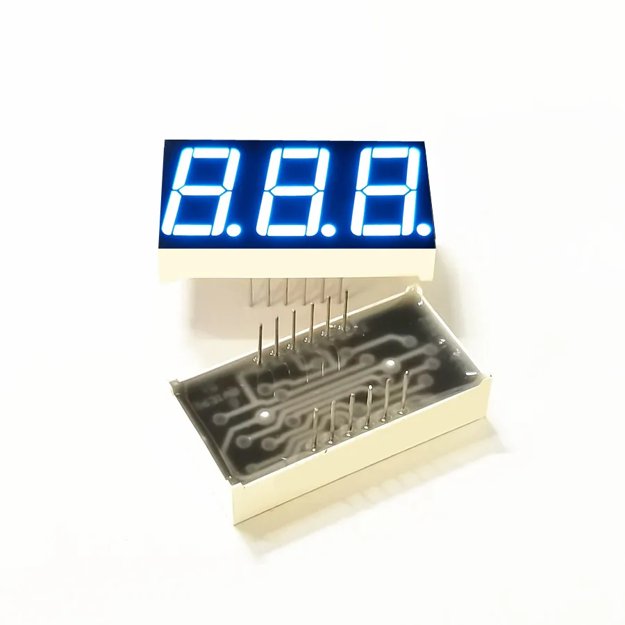 10Pcs 0.56 Inch 3 Bit Digit Blue LED Digital Display Digitron 38*19*8MM 12Pins Digitron Common Anode Cathode KYX-5361AB/BB