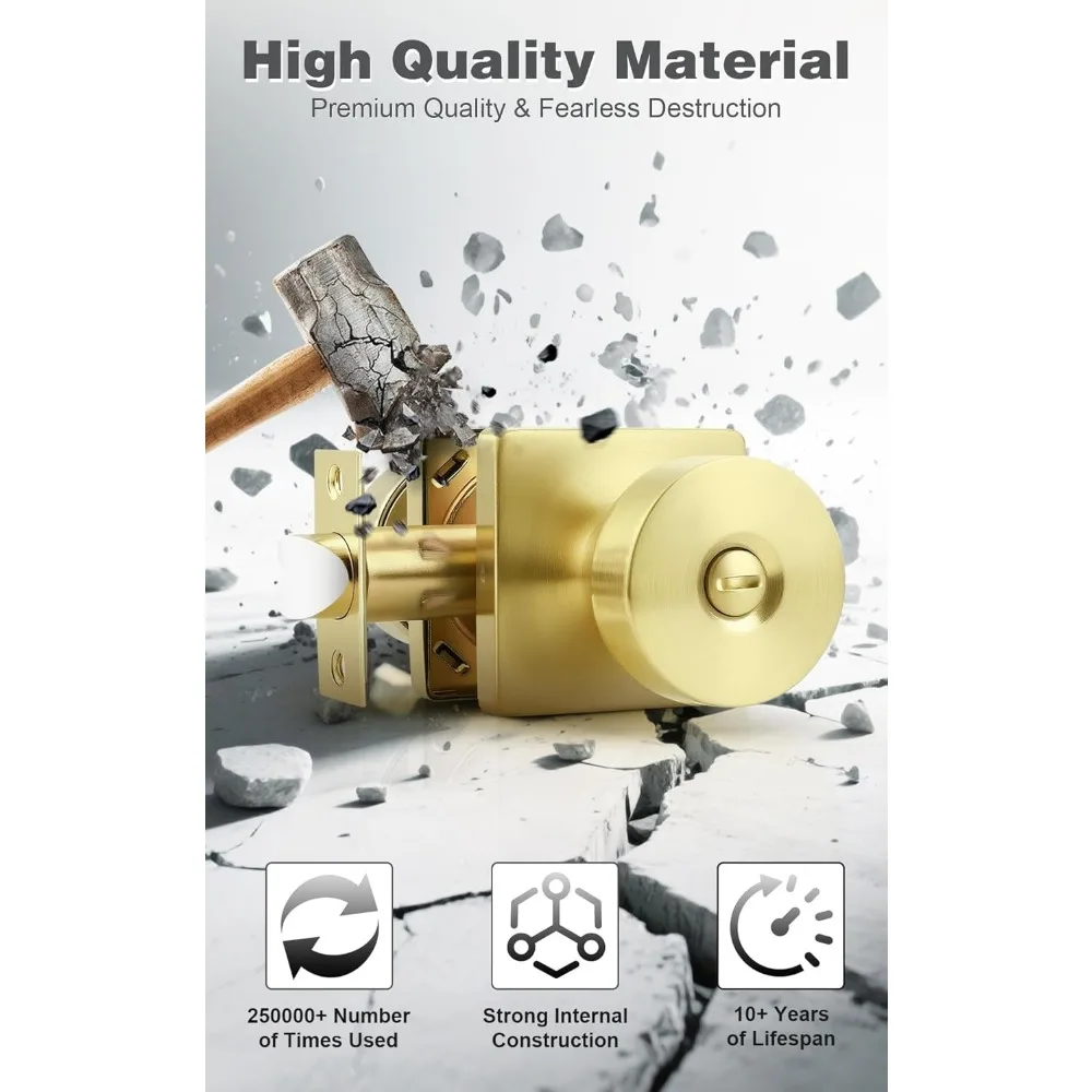 مقابض الأبواب الداخلية بدون مفتاح، 4 عبوات من مقابض أبواب الخصوصية، قاعدة مربعة كلاسيكية لغرفة النوم والحمام، نعل دخول آمن بدون مفتاح #3