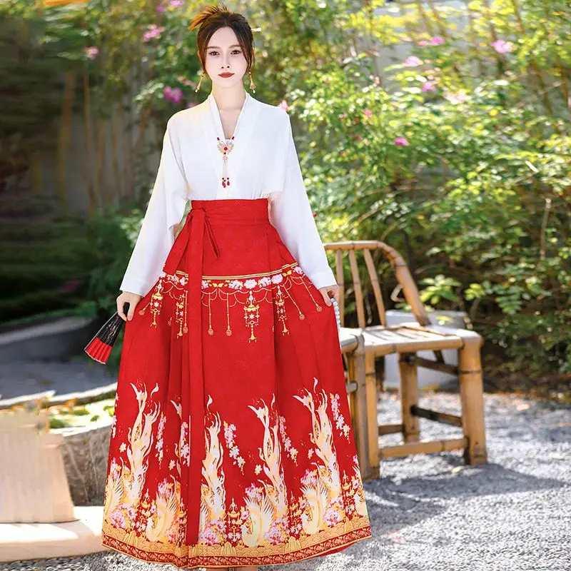 Original Hanfu Female Skirt Chinese Costume Mamianqun Ming Dynasty Horse Face Traditional Dress Vest Skirt Wedding Clothes Red