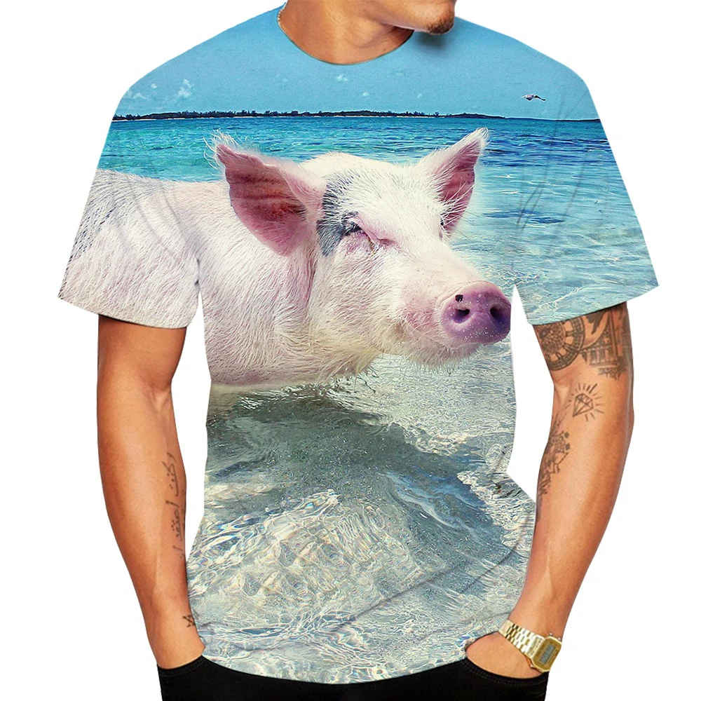 Animal Pig 3D Printing T Shirt Men Summer New Loose Short Sleeve O Neck Polyester Funny Oversized T Shirt