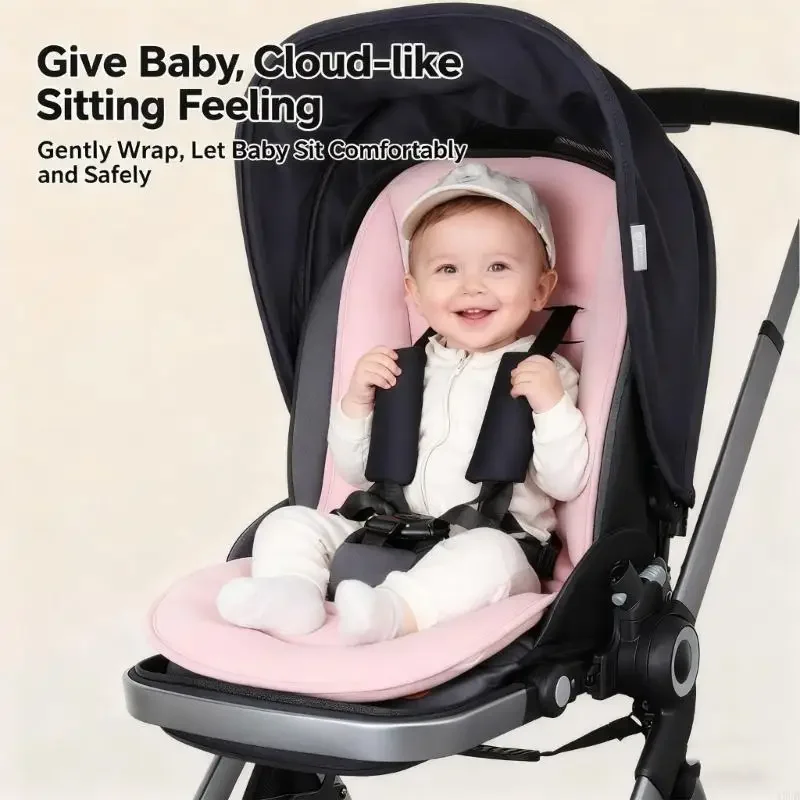 

Comfrotable Baby Strollers Cushion Thick Insert Liner Secure Fastener Hole With Headrest For Enhances Comfort 15UB