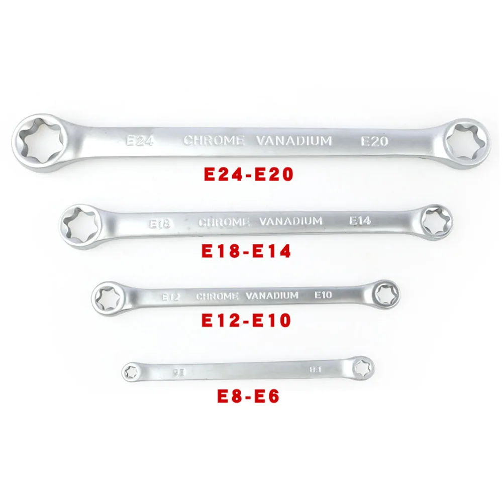 4Pcs Star Double Torx Wrench Spanner E6 - E24 E-Type Double-Ended Hexagon Heavy Duty Wrench Spanner Set Hand Tool Parts