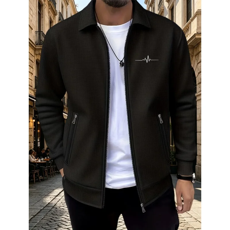 2026 men's spring and summer new style collar jacket  casual business simple fashion zipper style waffle outerwear men's fashion