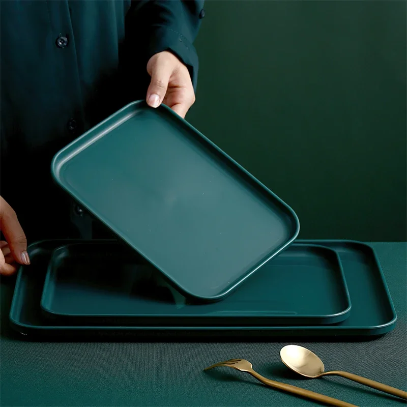 Plastic Tray Storage Supplies Nordic Dark Green Rectangular Pallet Fruit Jewelry Tableware Storage Tray Service Drinkware Plate