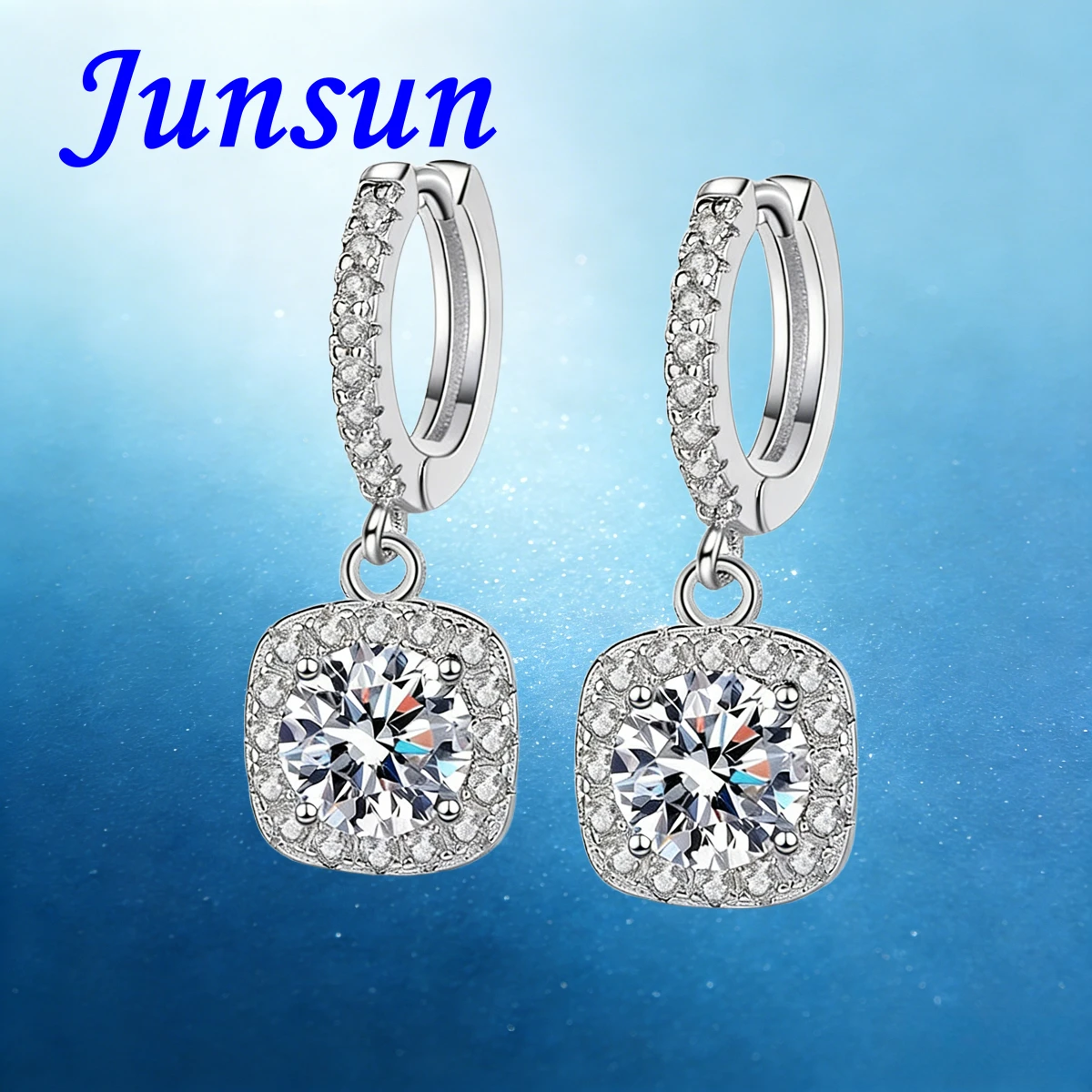 

Junsun 2ct 4ct 6ct Moissanite Diamond Drop Earrings for Women S925 Sterling Silver with Certificate Fine Jewelry for Wife