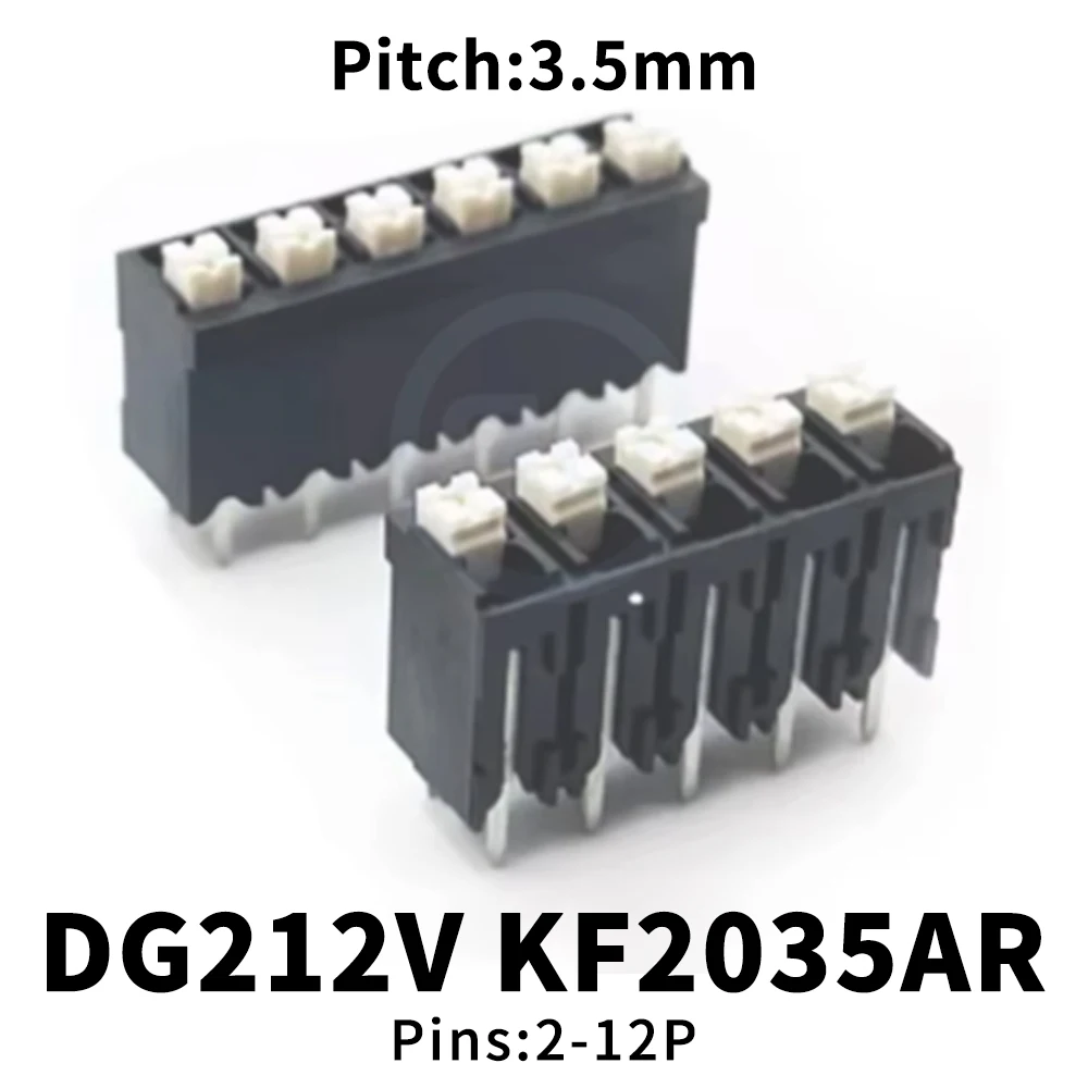 (10 pcs) DG212V-3.5mm 2P 3P Straight Pin Screwless Spring Push Type Double Row Leg PCB Terminal Block KF2035AR DG212V 3.5 2~12P