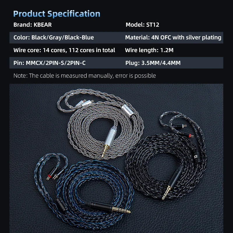 KBEAR ST12  8 core HiFi Earphone 4N OFC silver-plated Upgraded Cable  3.5/4.4mm MMCX/0.78mm 2Pin for Lark Rosefinch KS1 - view 4