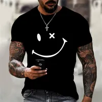 3D Print Smiling face Pattern Men's Clothing Leisure Fashion T-Shirts Crew Neck Loose Short Sleeve Breathable Dazzling Cool Top