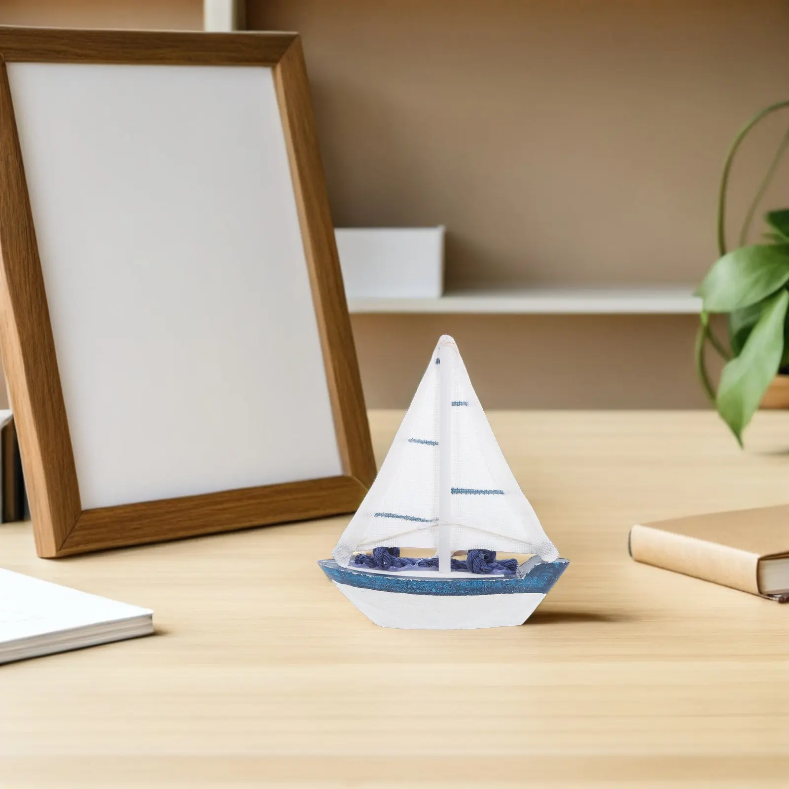 2Pcs Mediterranean Style Wooden Sailboat Nautical Desktop Decoration Beach Home Office Ocean Theme Photo Party Ornament view 3