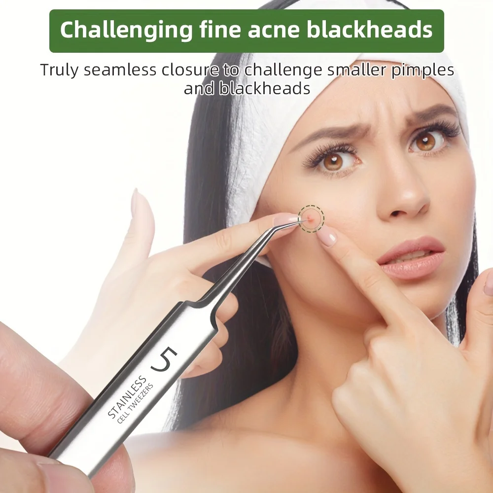 3/1 pièces Extra Fine No. 5 pincettes cellulaires pour points noirs d'acné, outils de beauté du visage pour enlever l'acné pour les soins de la peau, clip pour points noirs