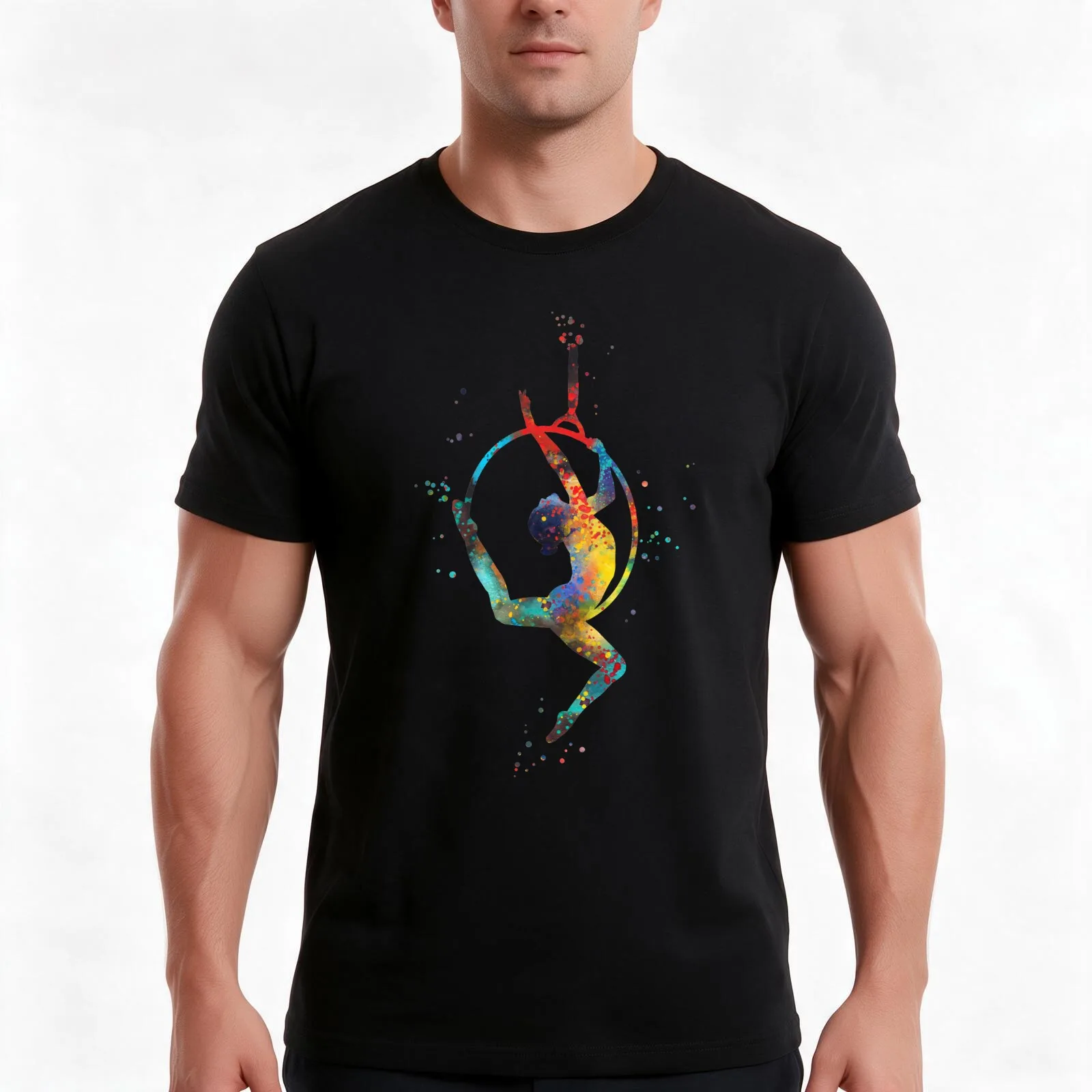 Aerial hoop-lyra T-Shirt, Summer Casual Cotton Tee, Oversized Streetwear Tops, Vintage Graphic Print, Loose Fit Short Sleeve