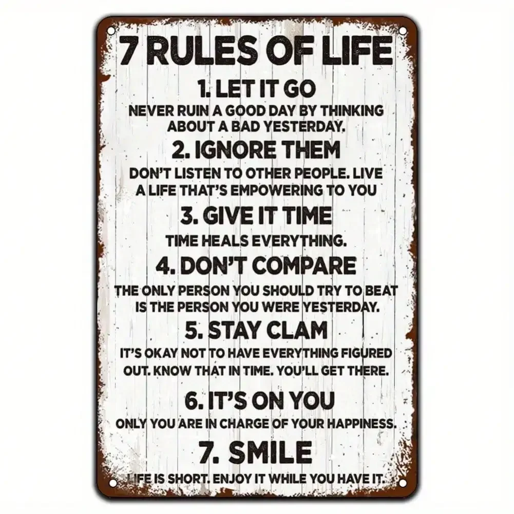 VintaMetal Retro Iron Wall Decor 7-Step Motivational Poster Rules for Home Bar Yard Outdoor