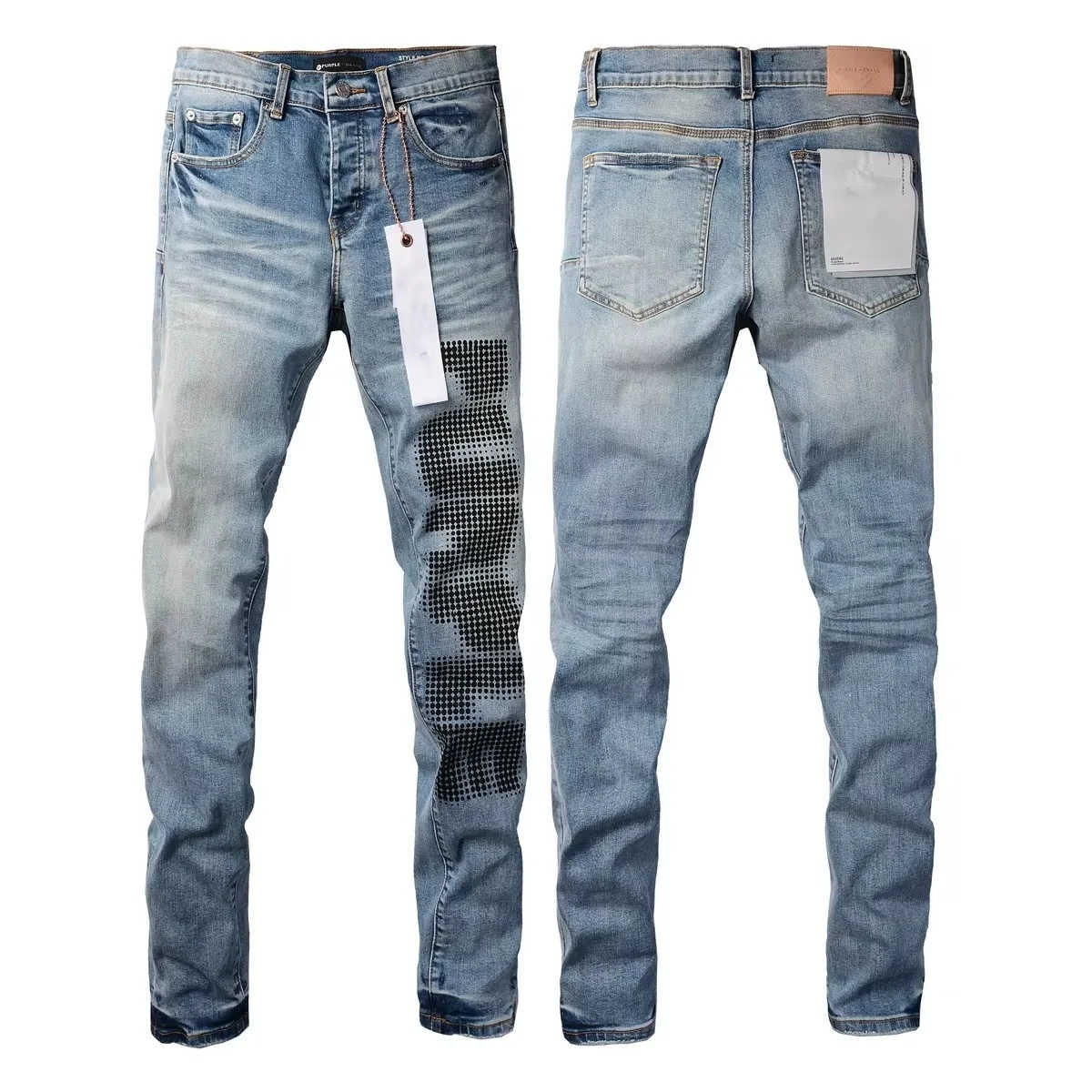 

new Top quality Purples jeans Men with High street blue print letters Fashion brands Repair Low Rise Skinny Denim pants big size