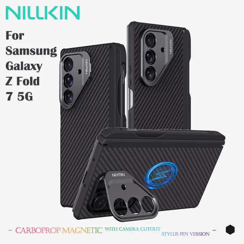 For Samsung Z Fold 7 5G Case, NILLKIN CarboProp, Ultra-Thin Aramid Fiber, Magnetic Stand + Precision Buttons, Stylus Pen Slot