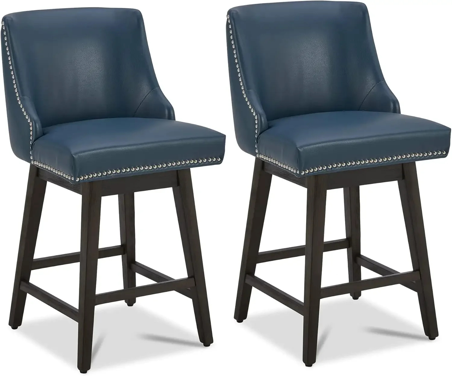 

CHITA Counter Height Swivel Barstools FSC Certified 26" H Seat Height Upholstered Bar Stools Set of 2 Faux Leather in Blue