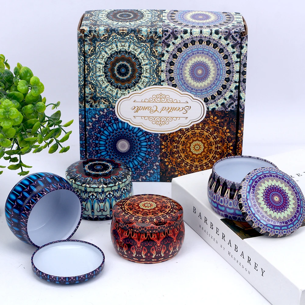 

Tinplate Candle Box Tea Containers Tins Cans DIY Candle Making Kit Holder Storage Case Ethnic Round Mini Portable Storage Boxes