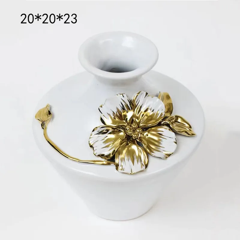 Ceramic Vase Gold Embossed Flower Vintage Bottle Floral Accessories Porcelain Artifact Home Decoration Terrarium Vases Pots