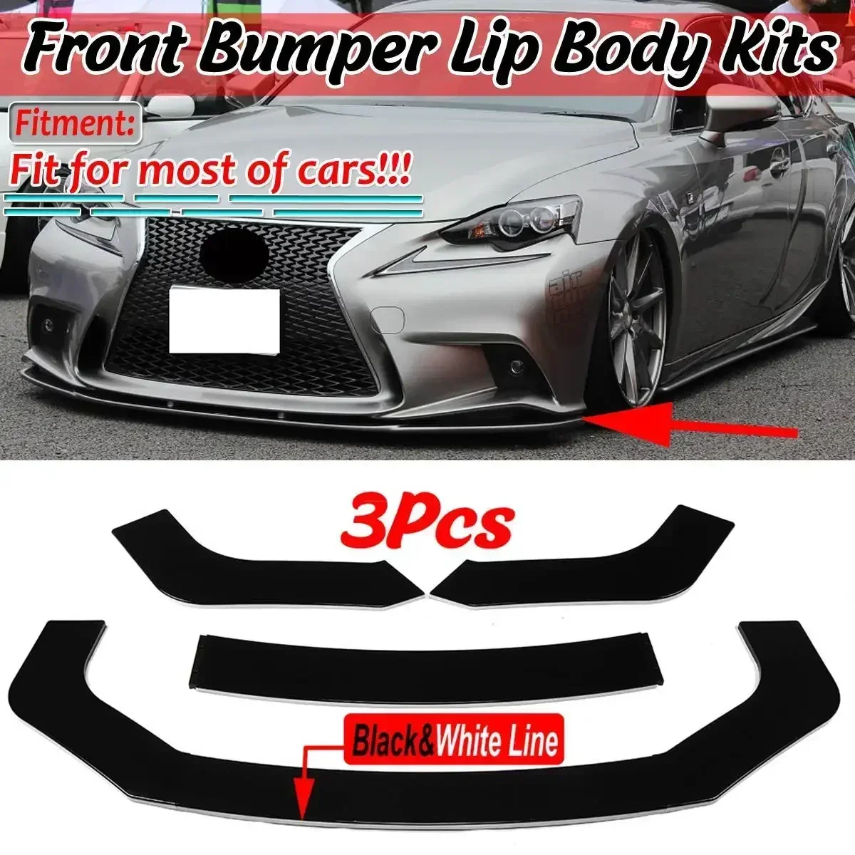 Universal Car Front Bumper Splitter Lip Diffuser Guard For LEXUS IS200T IS250 IS350 ISF GS350 GS450H NX200T NX300H RC-F Body Kit