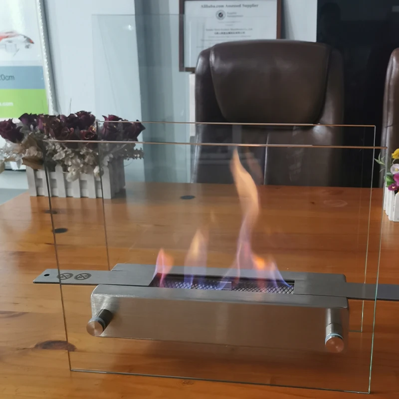 Chimenea de bioetanol, instalación de escritorio, mesa decorativa, sala de estar, chimenea cuadrada elegante de acero inoxidable