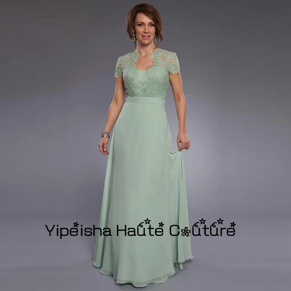 Yipeisha Strapless Chiffon Modest Short Sleeve Mother Of Bridal Dresses Lace Floor Length Wedding Party Gowns 2022 New Summer