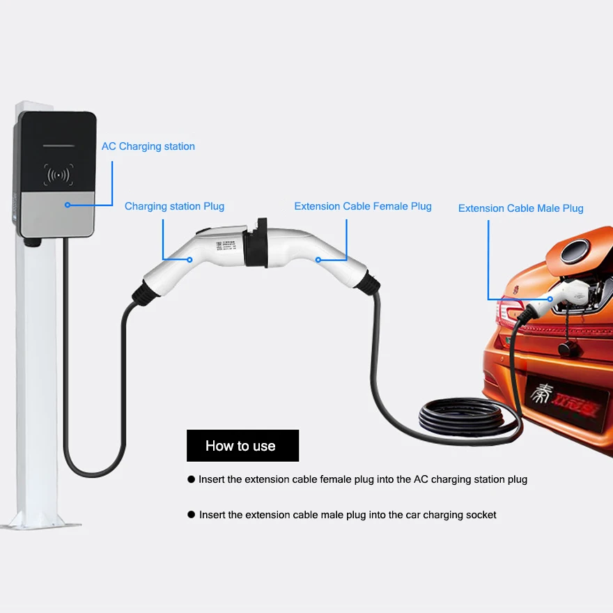 Extension cable ev charger gbt 7kw AC 250V Charging station to Electric Car Vehicle BYD Cord with lock