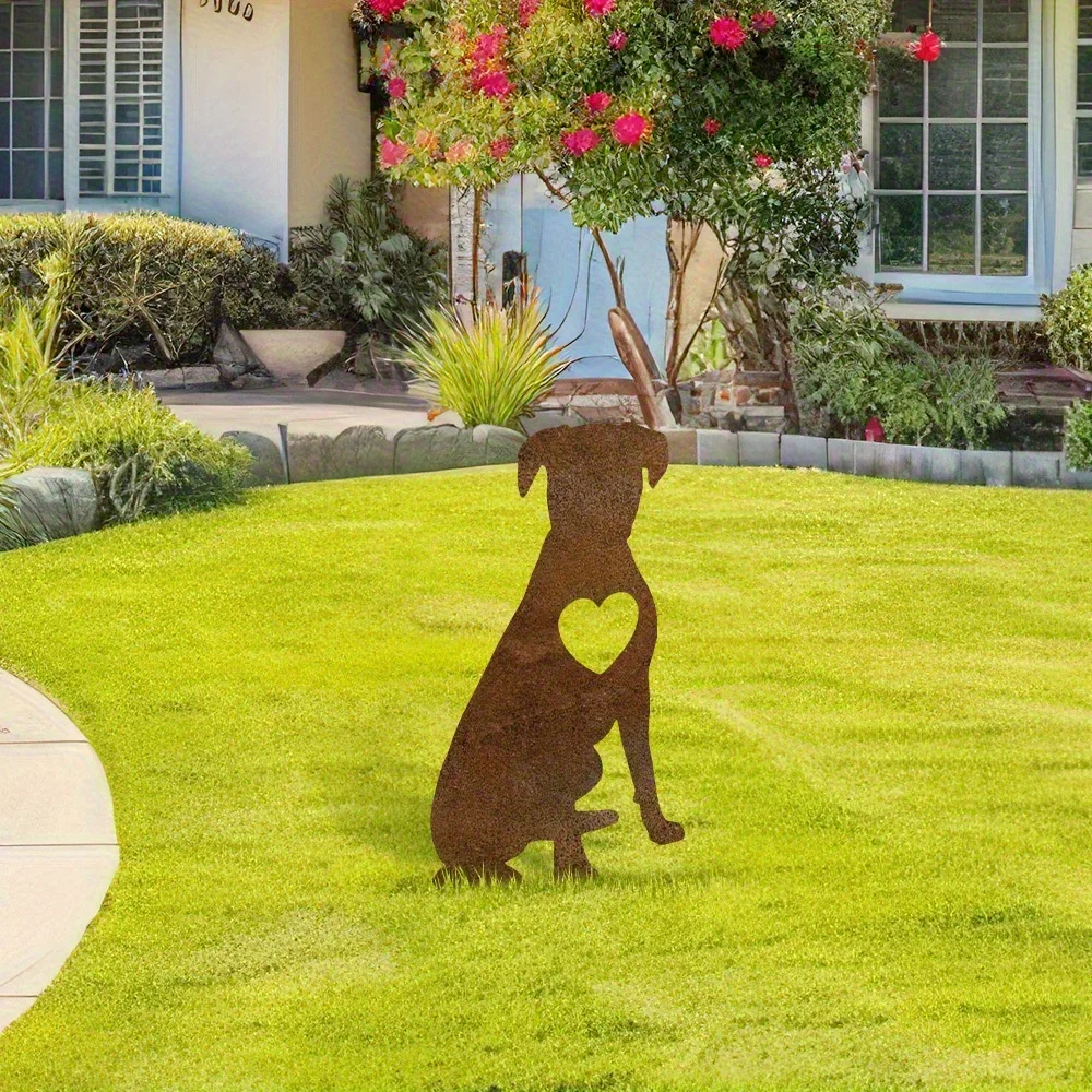 2D Flat Pit Bull Garden Stake, Rustic Iron Art Decor, Weatherproof Yard Sign for Patio, Backyard & Lawn