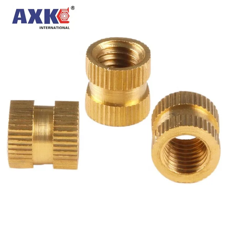 50X M2 M2.5 M3 Solid Brass Pure Copper Metric Thread Injection Molding Knurl Insert Nut Nutsert Round Shape Column OD 3.5 4 5mm
