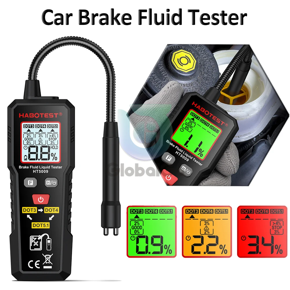 

Brake Fluid Tester Flexible Probe 3 Colors Backlit Digital Auto Brake Liquid Oil Tester Detector Tool for DOT3 DOT4 DOT5.1