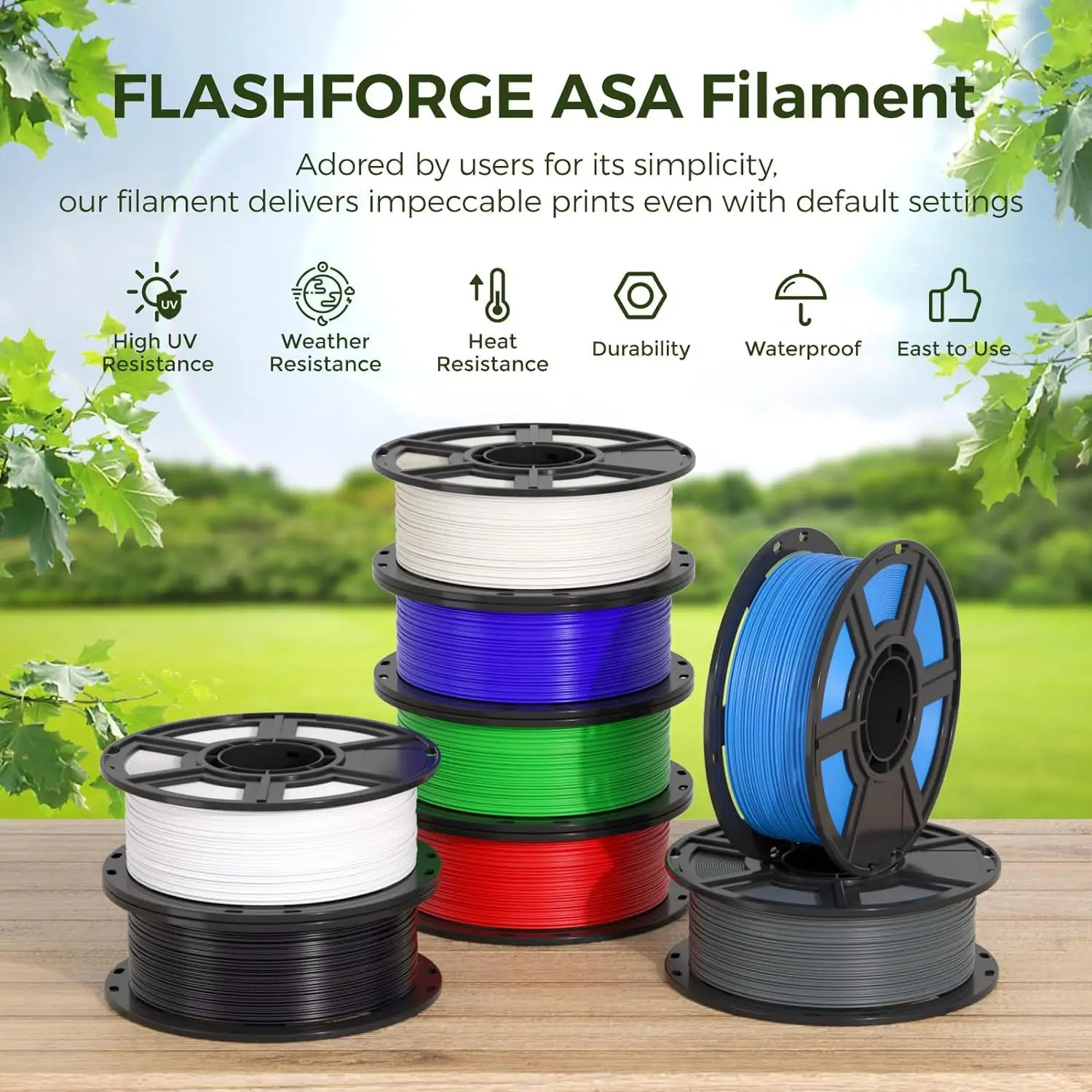 Flashforge 3D Printer Accessory 1.75mm ASA Filament Plastic Rods for 3D Printing