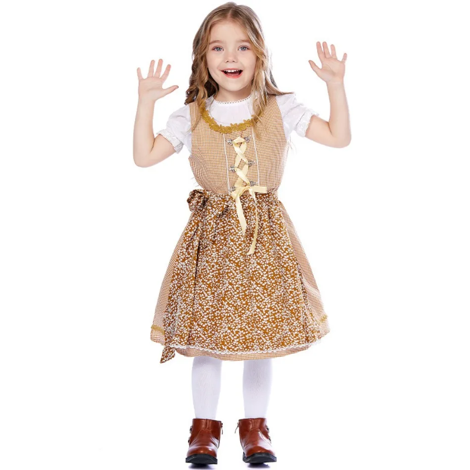 

Girls Halloween Party Costumes Oktoberfest Floral Dresses Traditional Bavarian Costumes for Stage Performances Floral Dress PS66