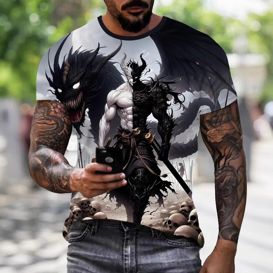 

Summer fashion trend new men's clothing 3D digital printing dark figure round neck short sleeved T-shirt for men