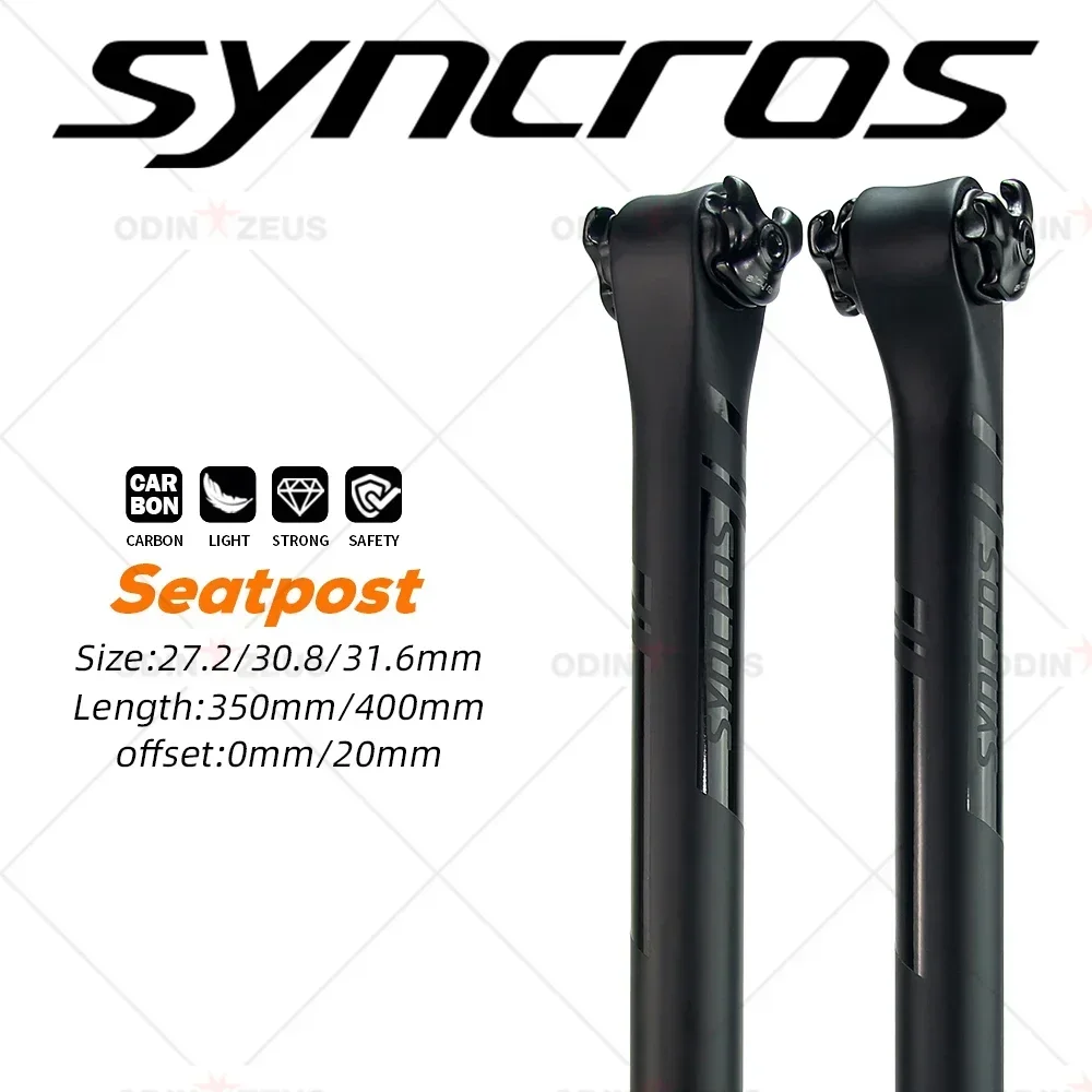 Syncros-Full Carbon Fiber Bike Seatposts,MTB and Road Bicycle Riding Equipment,27.2mm,30.8mm,31.6mm,7x9mm,0/20 Degree Alloy Rail