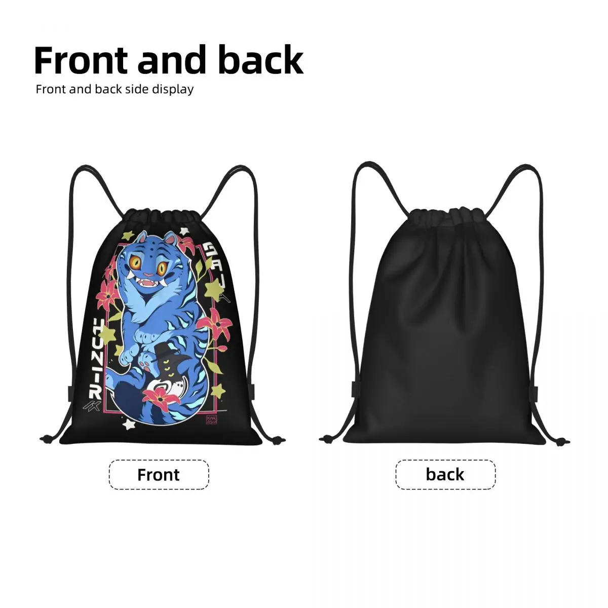 KPop Demon Hunters Huntrix Drawstring Bags Sports Backpack Gym Sackpack Blue Tiger String Bags for Cycling