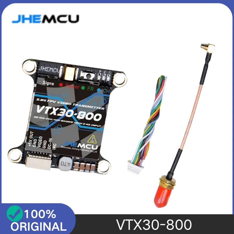 JHEMCU VTX30-800 5.8G 40CH Adjustable VTX, 25-800mW Switchable with Pit Mode, 2-6S for FPV Racing Drone