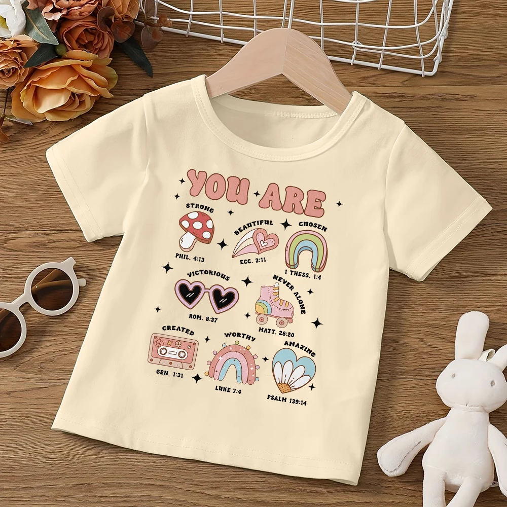 

You Are Strong Beautiful Chosen Victorious Created Worthy Amazing Print Kids Shirt Boys Girls Retro T-shirt Child Summer Top Tee