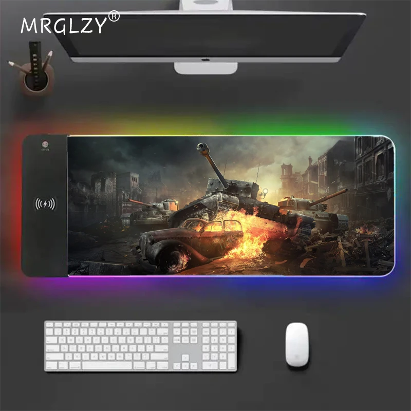 Wireless Charging Mouse Pad Large World of Tanks Gamer Room Decoration Mouse Mat Setup Gamer Gaming Accessories Table Computer