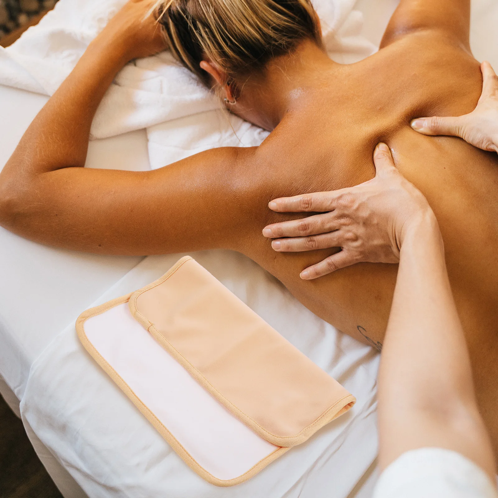 

Castor Oil Wrap Reusable Aid Khaki Hemmed Square Towel for Relaxing Massage Body Skincare