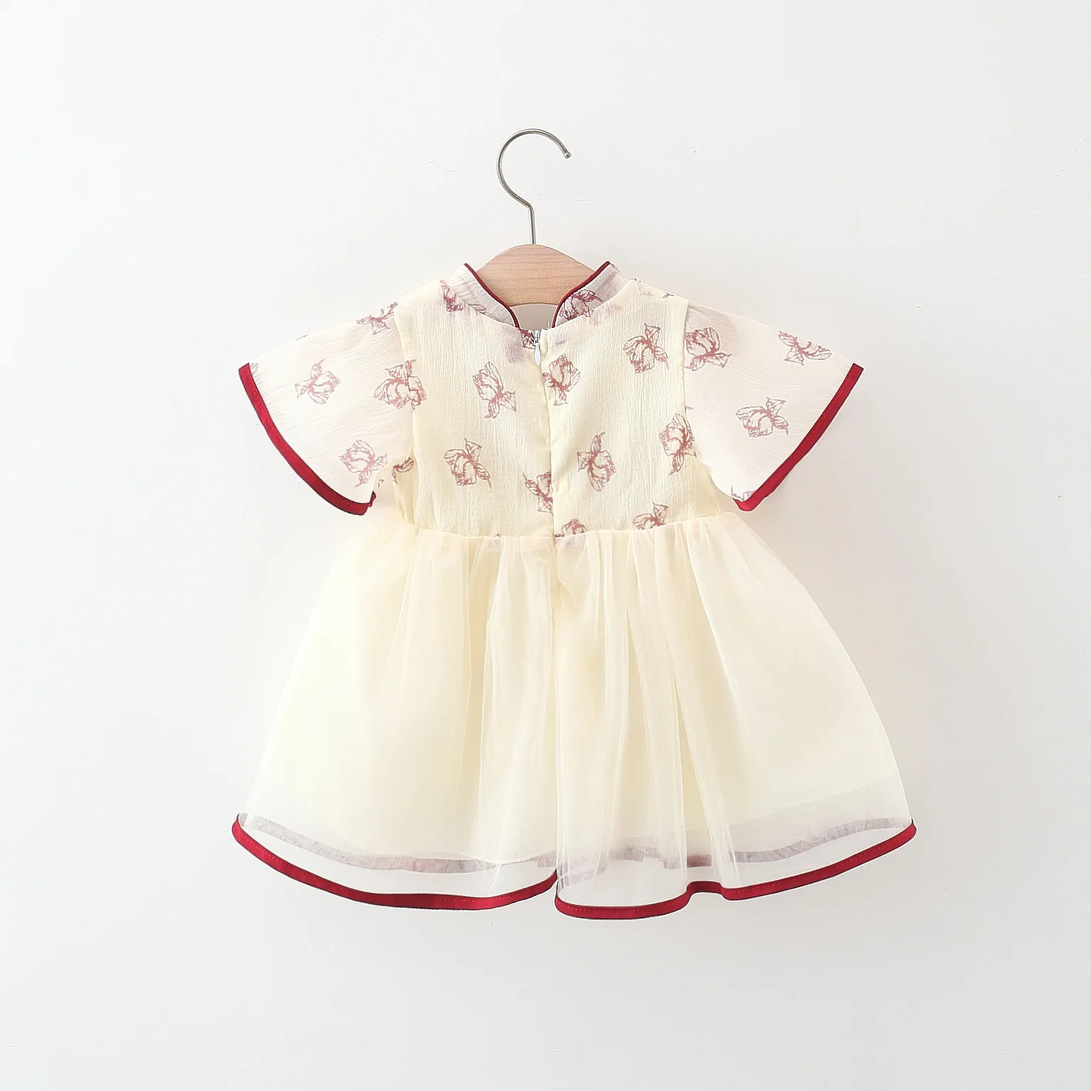 Summer Girl Chinese Style Dress Sweet Bow Mesh Princess Dress Hanfu Suitable for 0-3 Year Old Babies