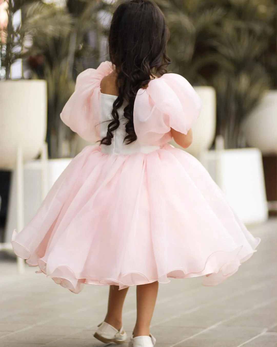 Pink Flower Girl Dress For Wedding Applique Puffy Bubble Sleeve Elegant Princess Ball Gowns Pageant Party Birthday Girls Dresses